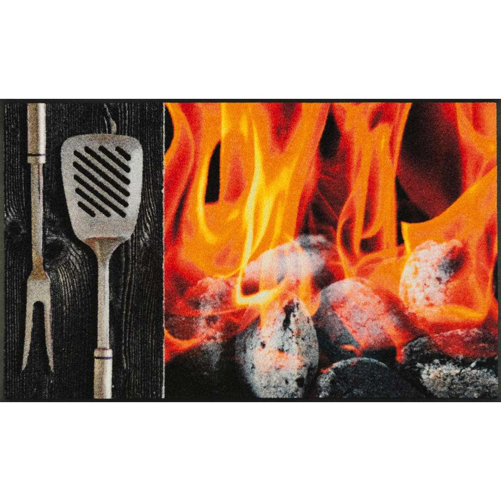 FUßMATTE 75/120 cm Graphik Orange, Schwarz