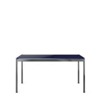 USM Haller - Haller Tisch 150 x 75 cm - hochglänzendes Glas RAL5011 stahlblau - indoor