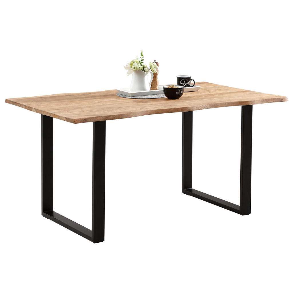 ESSTISCH Akazie massiv rechteckig Schwarz, Akaziefarben