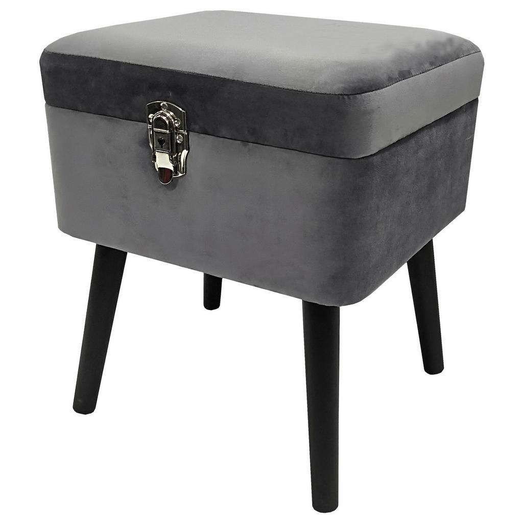 HOCKER Velours Grau, Schwarz