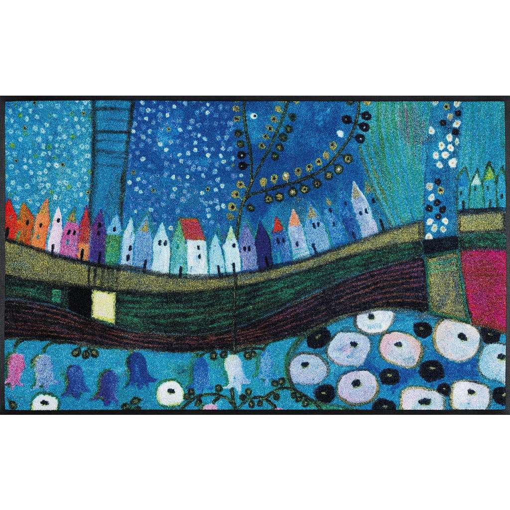 FUßMATTE 50/75 cm Graphik Blau, Multicolor