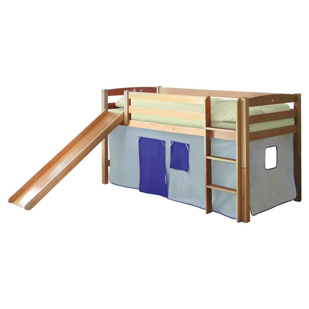 SPIELBETT Buche massiv 90/200 cm Buchefarben, Hellblau, Dunkelblau