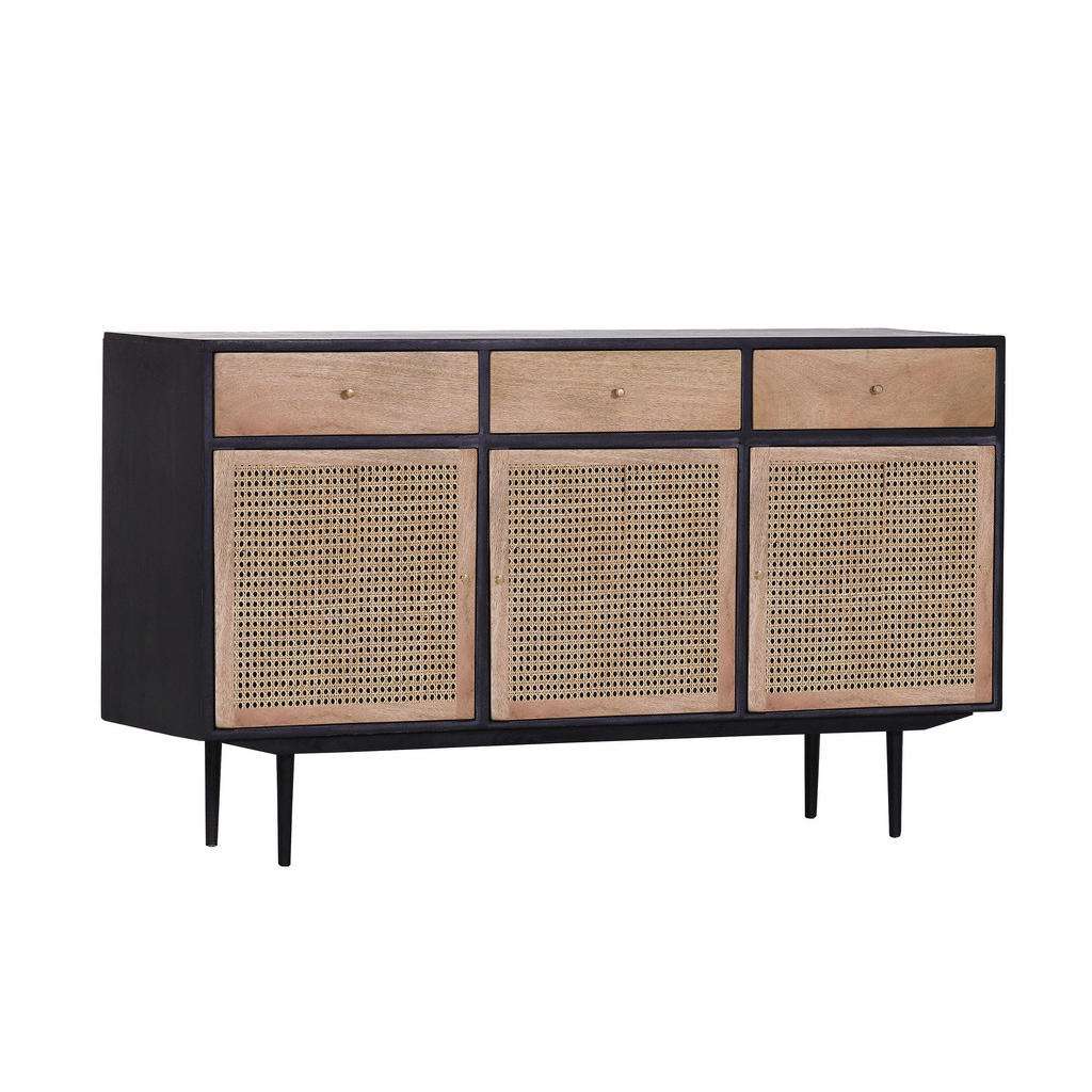SIDEBOARD Mangoholz massiv lackiert, gebeizt Naturfarben, Schwarz