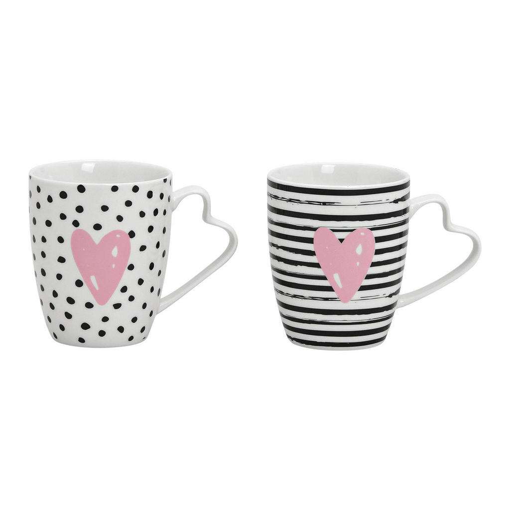 TASSENSET 2-teilig Keramik Porzellan Schwarz, Weiß, Pink