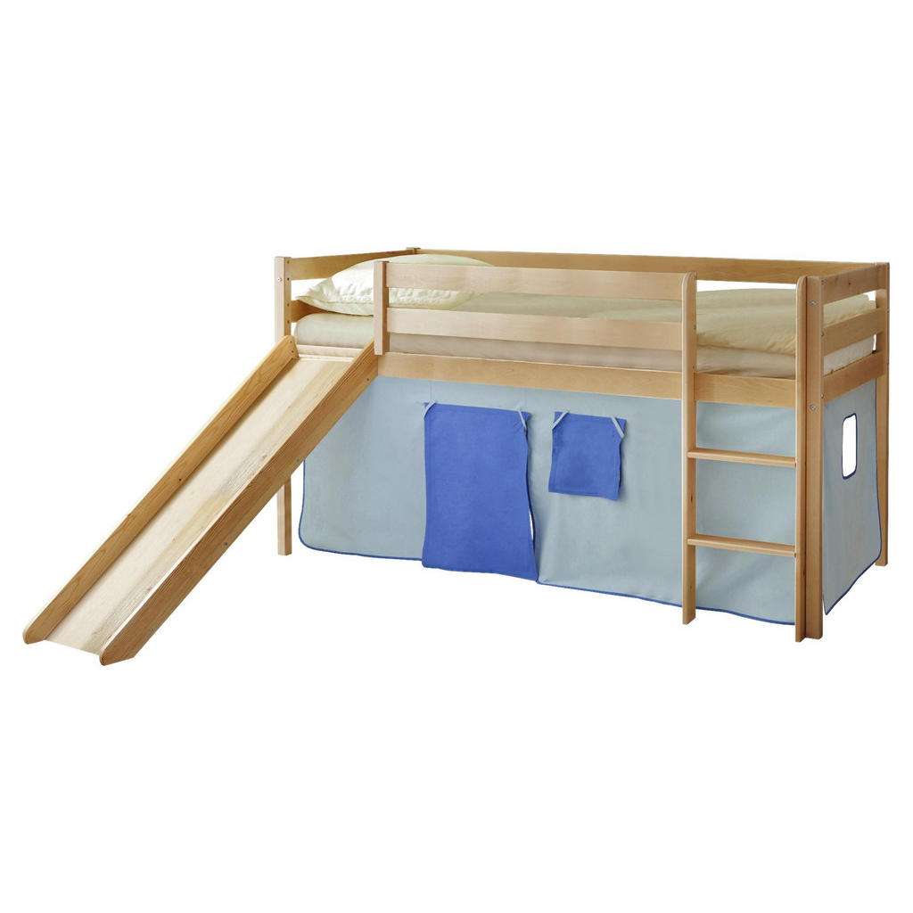 SPIELBETT Kiefer massiv 90/200 cm Kieferfarben, Hellblau, Dunkelblau