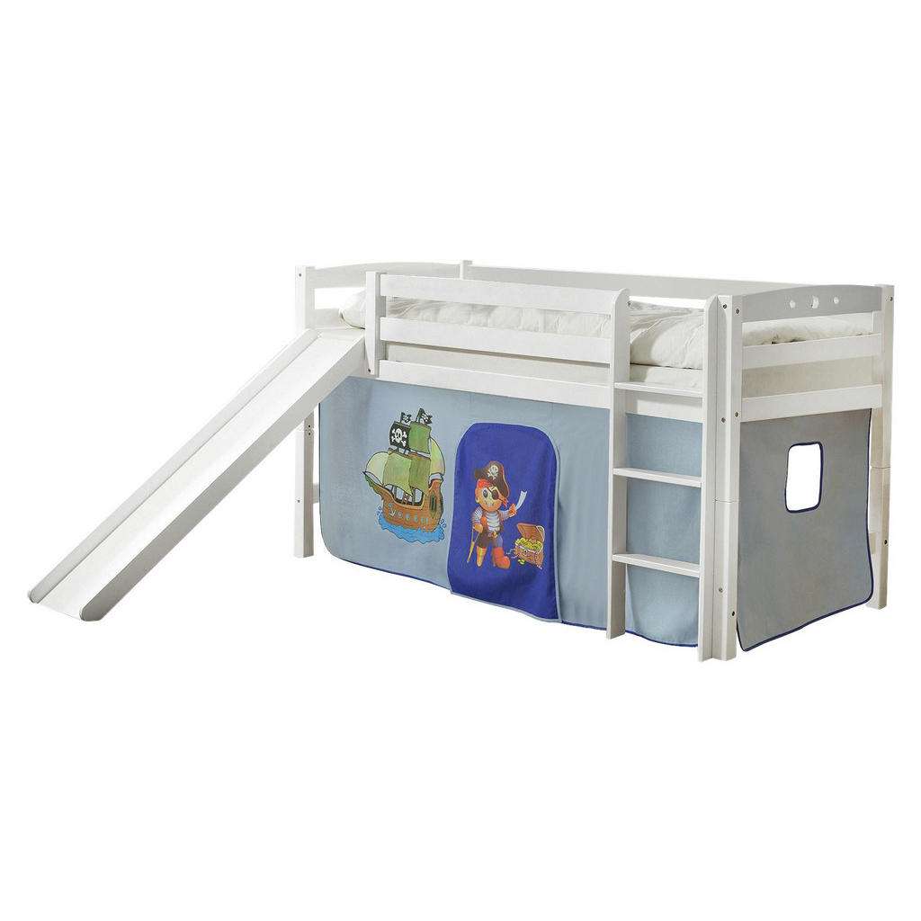 SPIELBETT Buche massiv 90/200 cm Blau, Weiß
