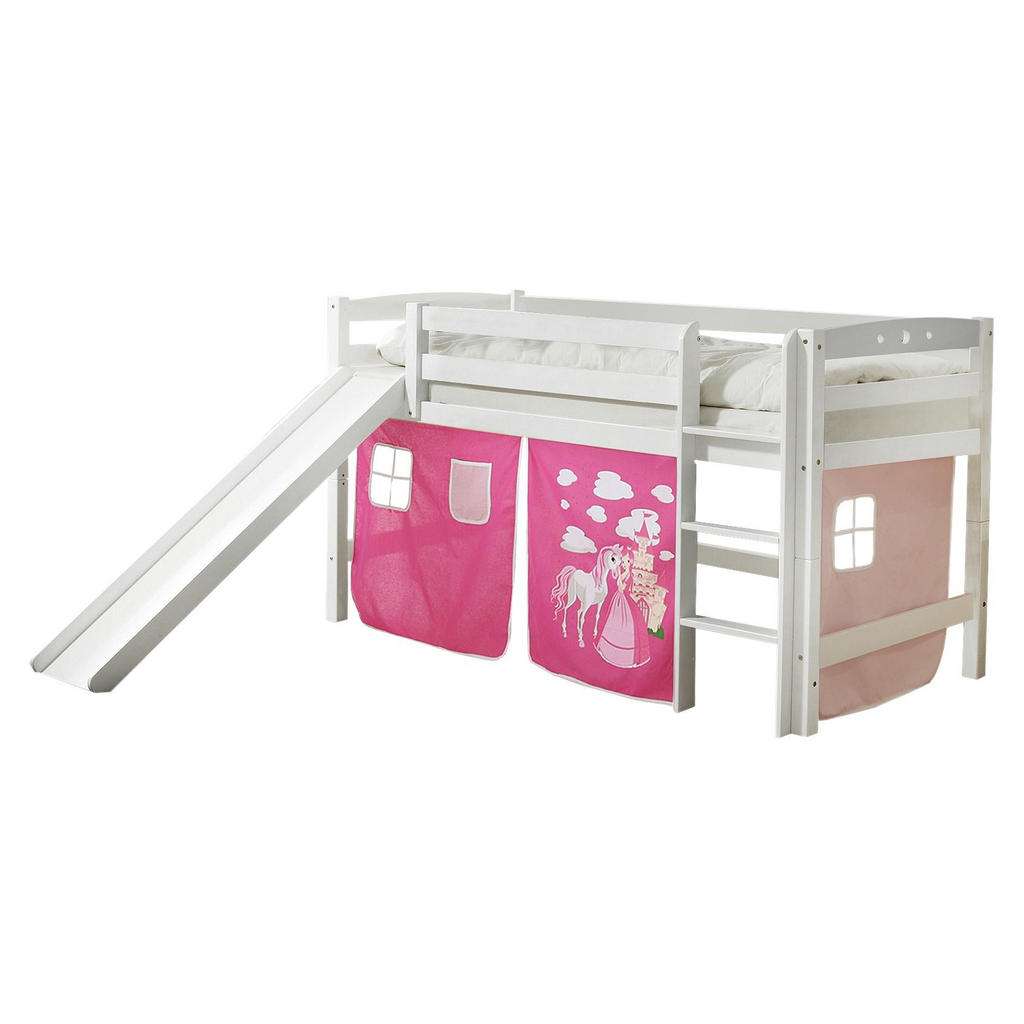 SPIELBETT Buche massiv 90/200 cm Weiß, Pink