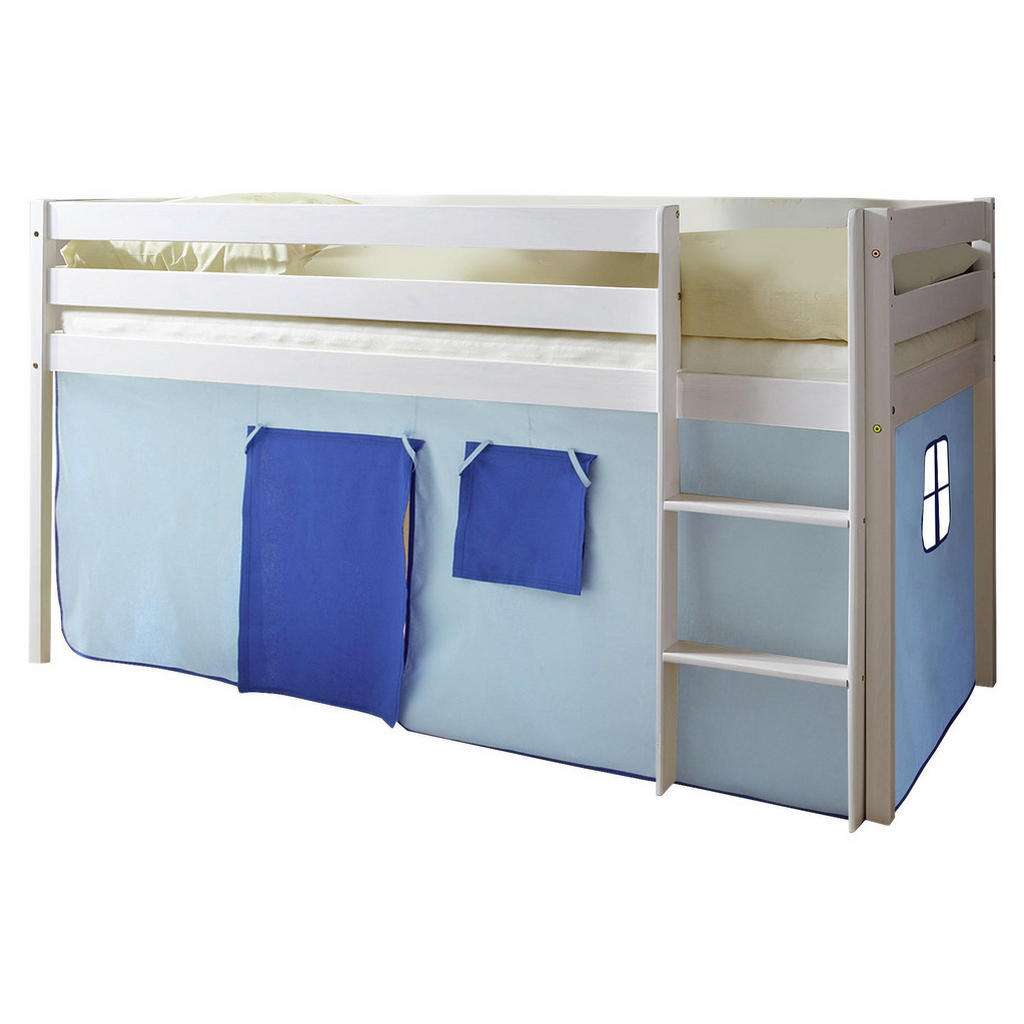 SPIELBETT Kiefer massiv 90/200 cm Weiß, Hellblau, Dunkelblau