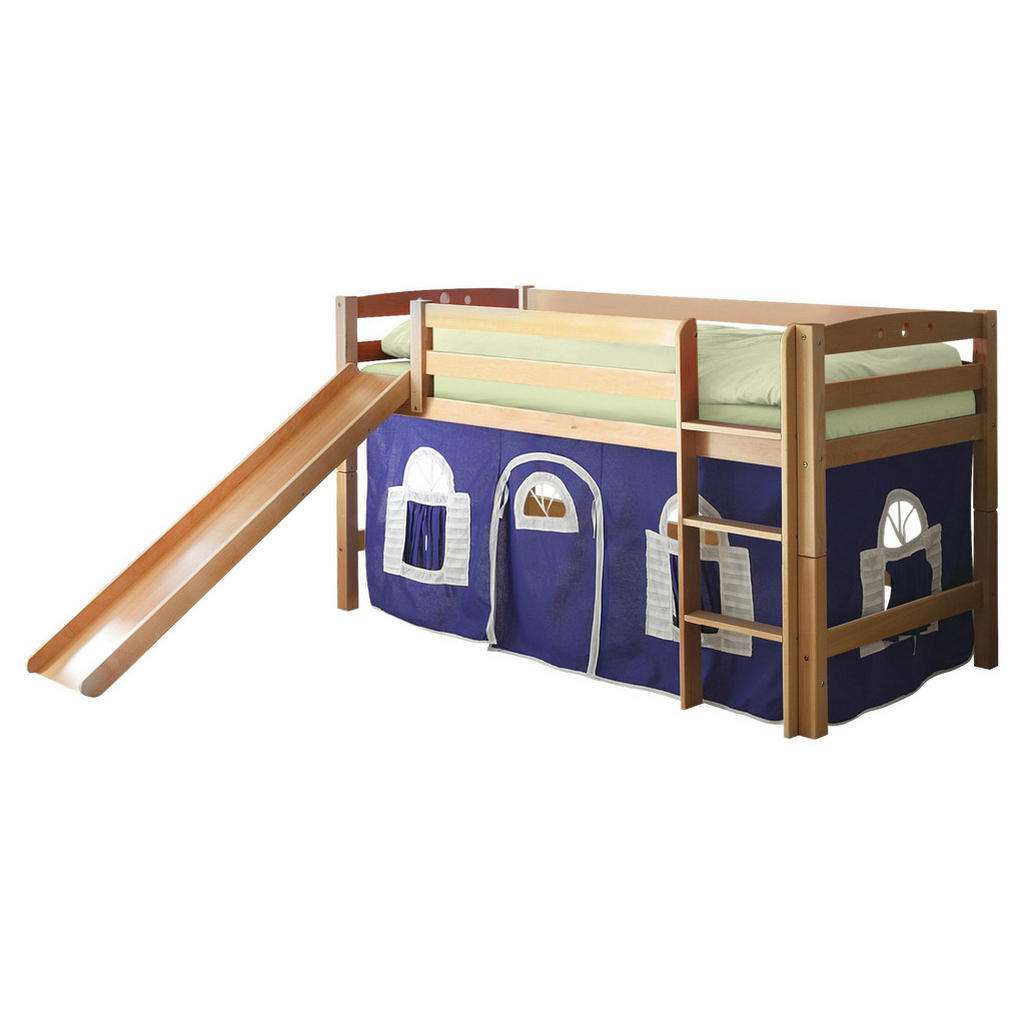 SPIELBETT Buche massiv 90/200 cm Blau, Weiß, Buchefarben
