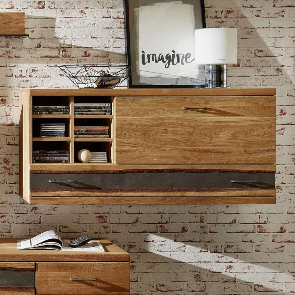 Wohnzimmer Oberschrank aus Wildeiche teilmassiv rustikalen Landhaus Design