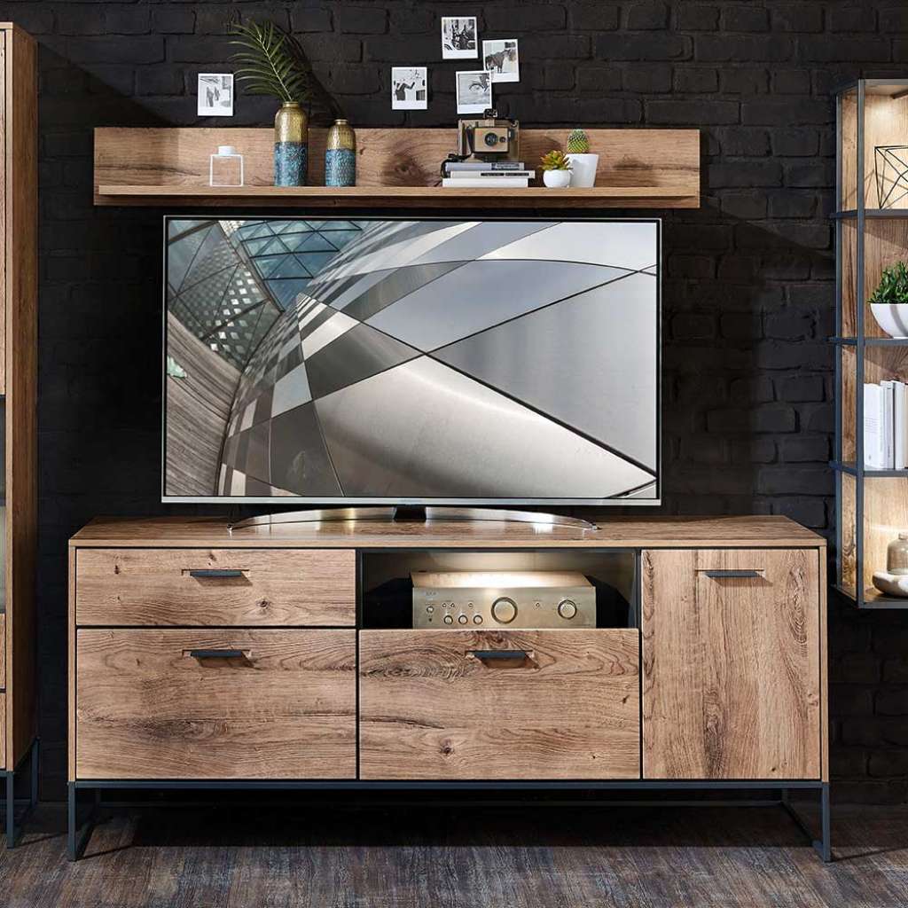 TV Board im Loft Style Eiche dunkel Optik und Dunkelgrau