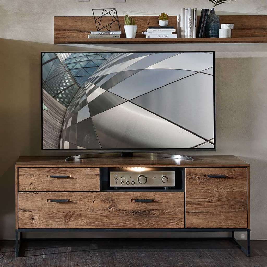 Fernseh Unterschrank im Loft Design Eiche dunkel Optik und Dunkelgrau