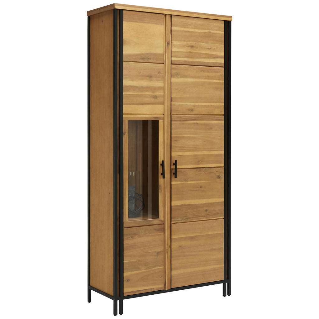 VITRINE Akazie furniert, massiv Anthrazit, Akaziefarben
