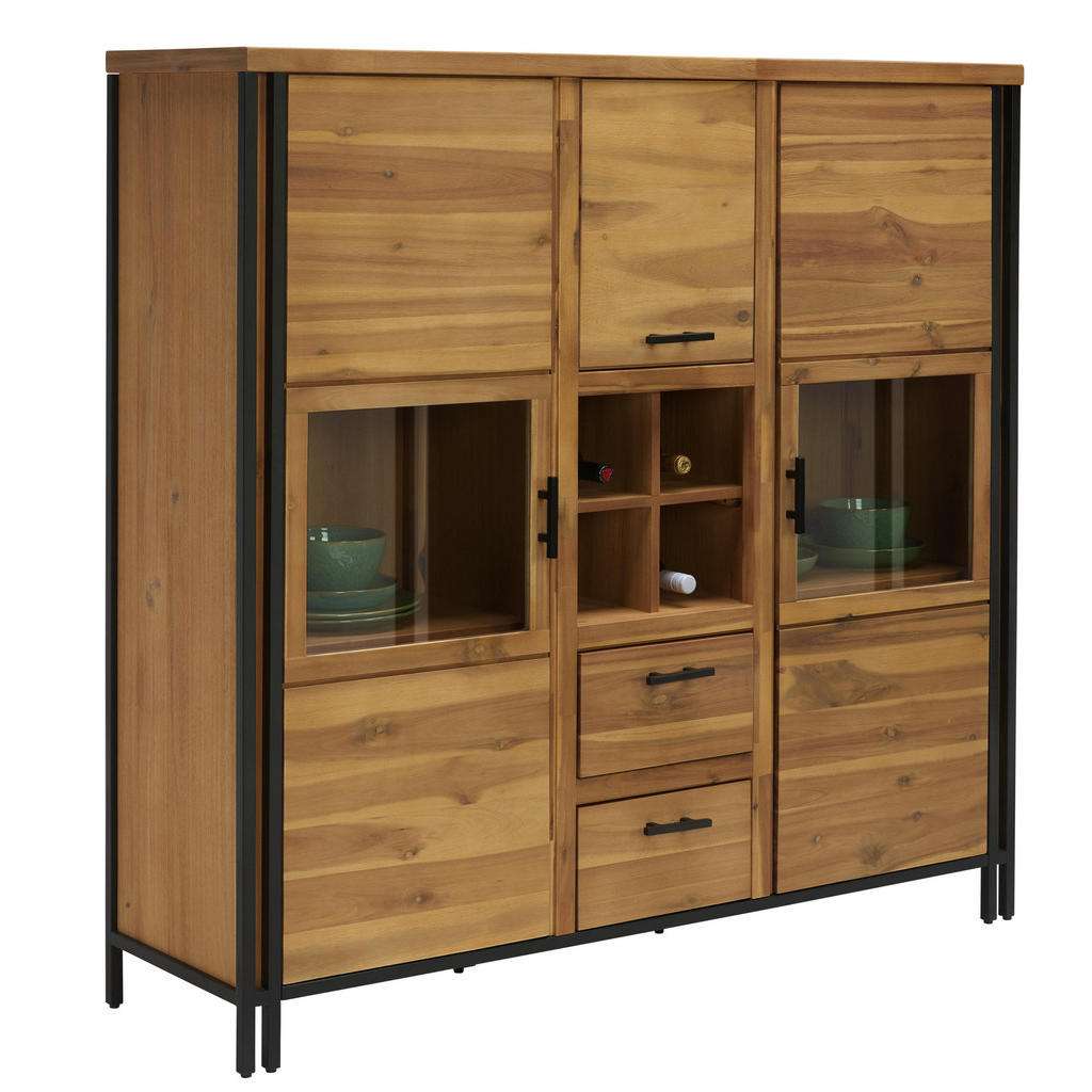 HIGHBOARD Akazie furniert, massiv Anthrazit, Akaziefarben