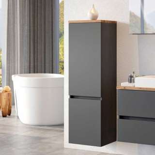 Badezimmer Hochschrank in Dunkelgrau und Wildeiche Optik 2-türig