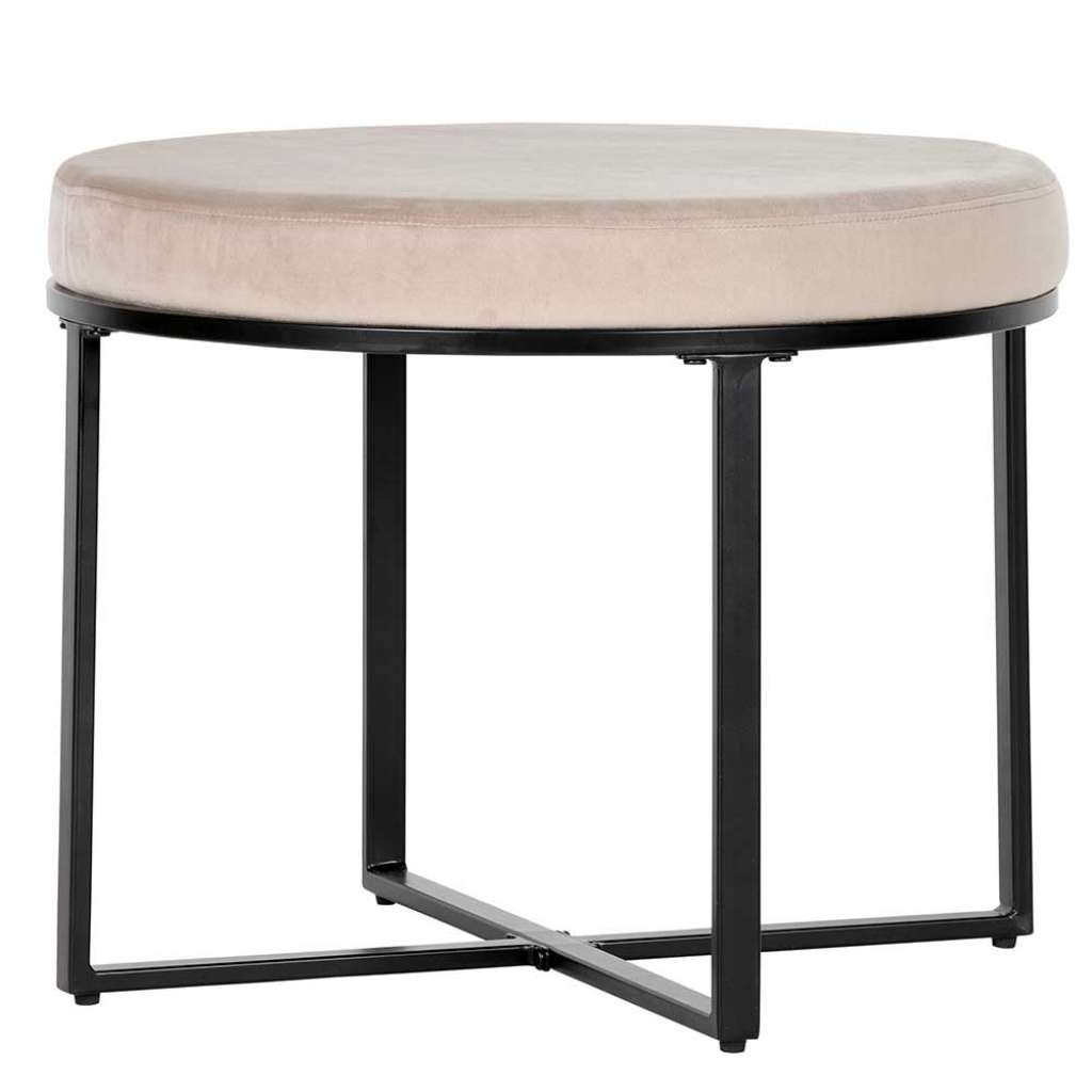 Samt Hocker in Creme Weiß rund