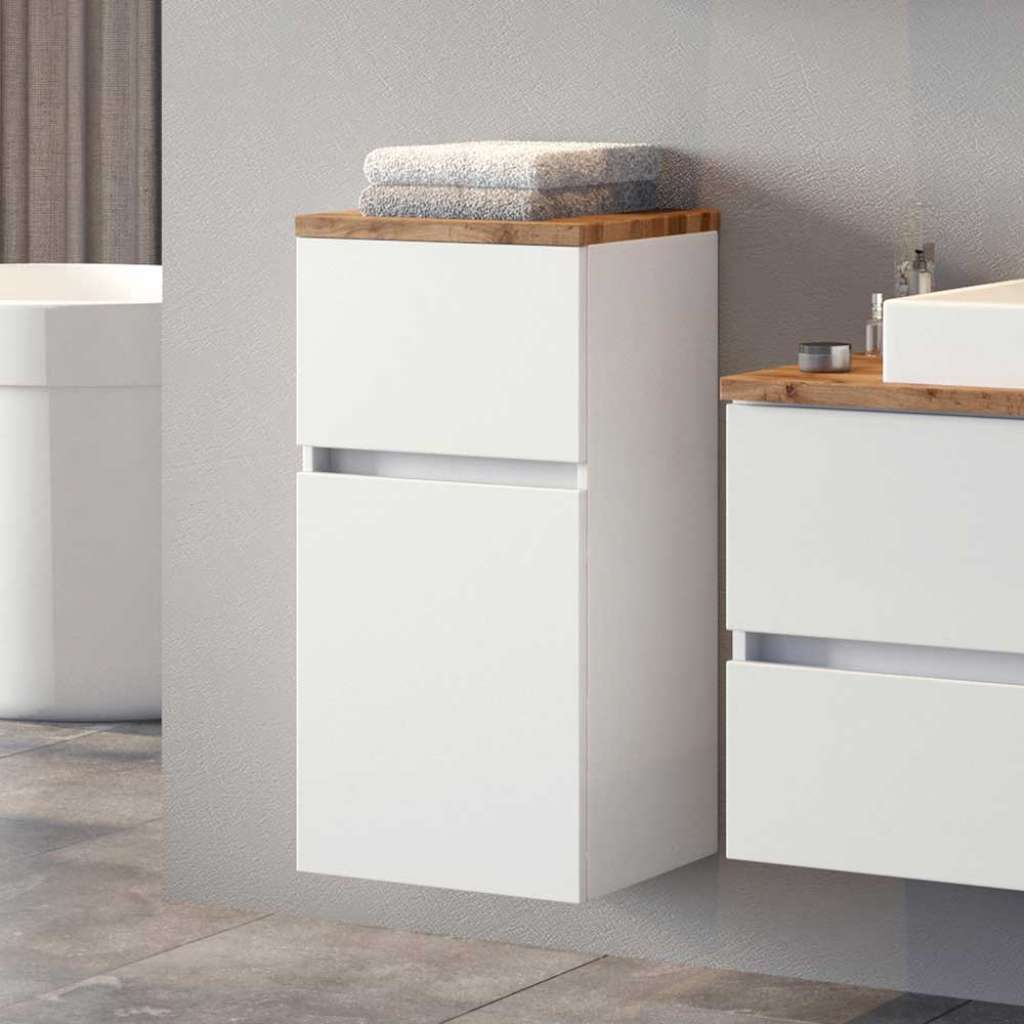Badezimmer Unterschrank in Weiß und Wildeiche Optik 40 cm breit