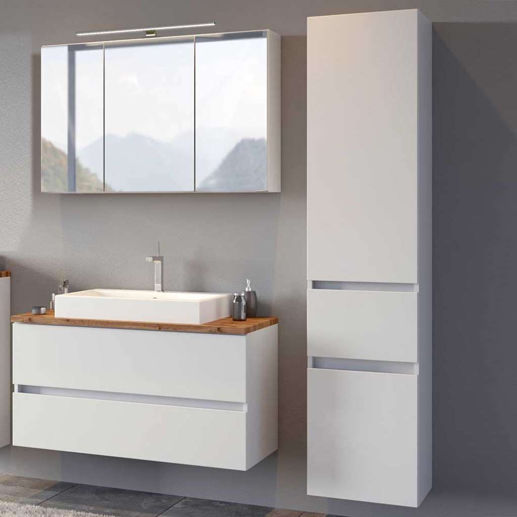 Kleines Badezimmer Set in Weiß und Wildeiche Optik Made in Germany (3-teilig)