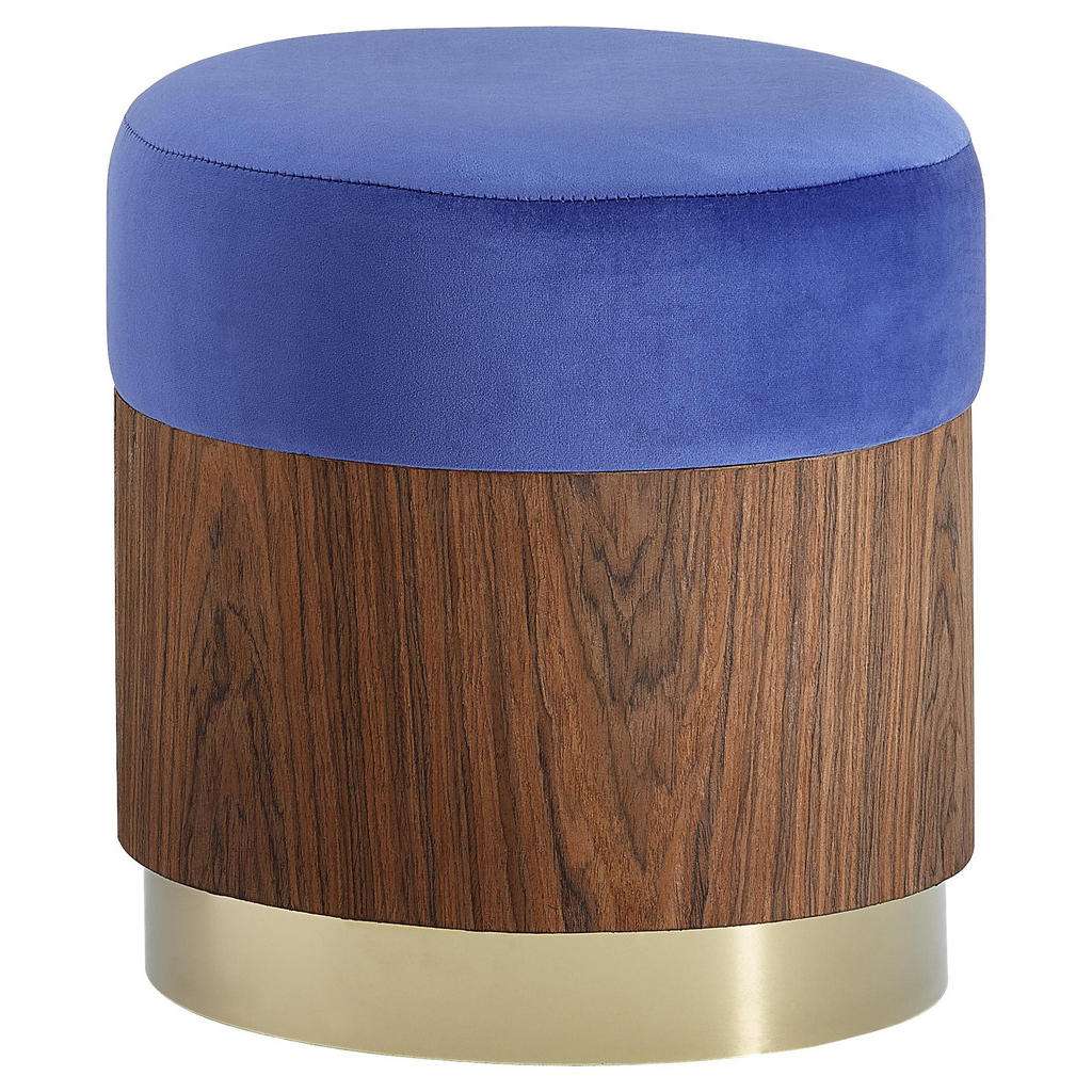 HOCKER Samt Blau, Goldfarben, Walnussfarben