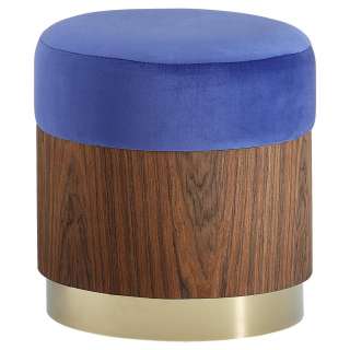 HOCKER Samt Blau, Goldfarben, Walnussfarben