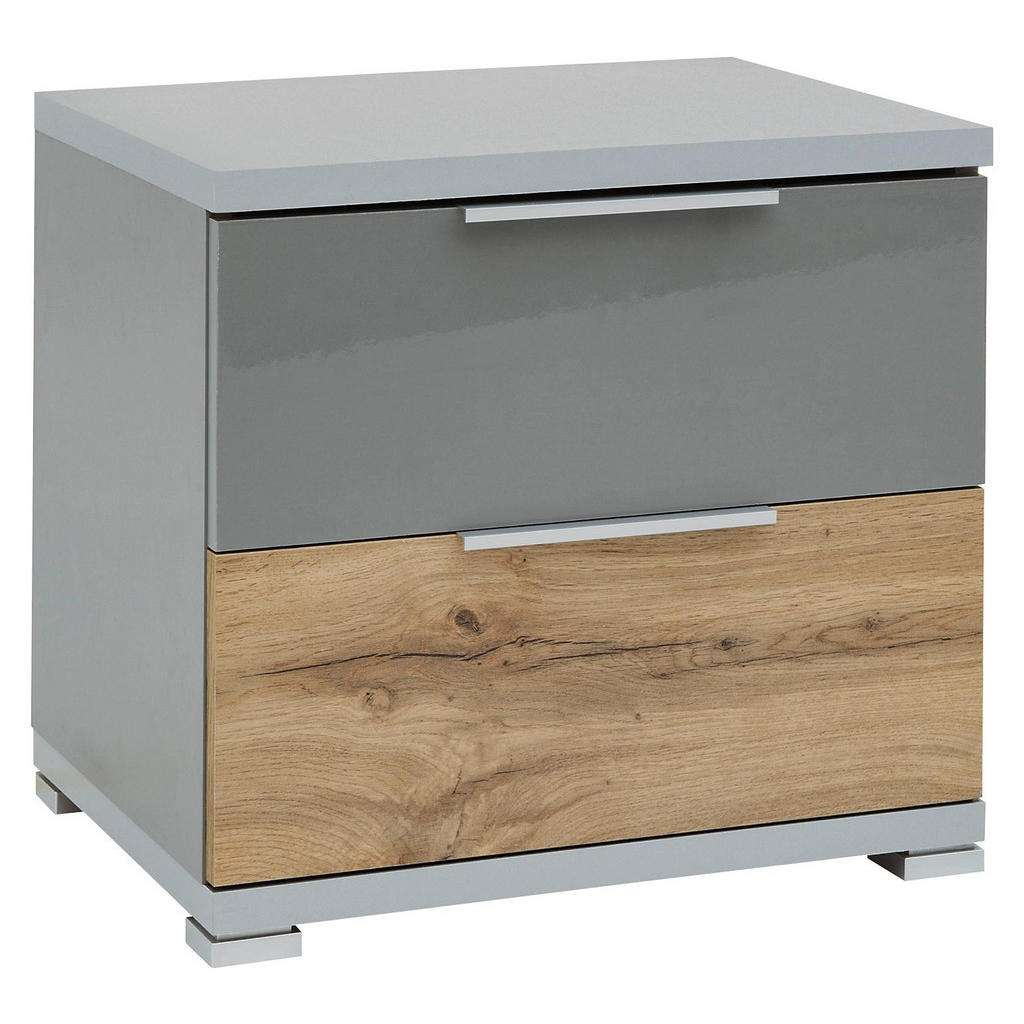 NACHTKÄSTCHEN Hochglanz Eichefarben, Hellgrau