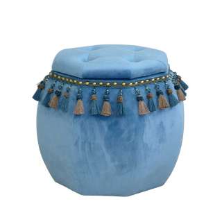 Design Hocker mit Stauraum Blau Samt