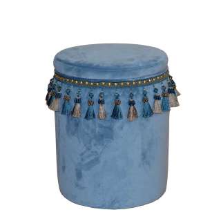 Polsterhocker in Blau Samt Stauraum
