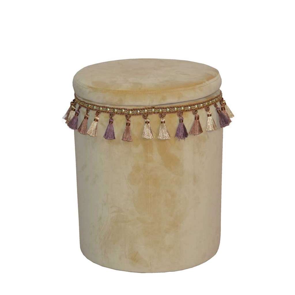 Sitzhocker in Beige Samt orientalischen Design