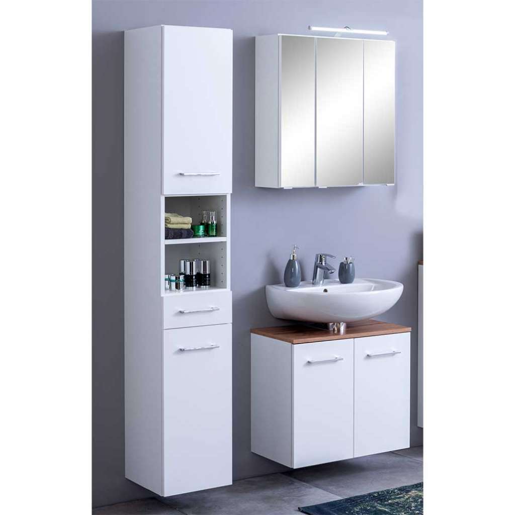 Badezimmer Kombination in Weiß und Wildeiche Optik Made in Germany (3-teilig)