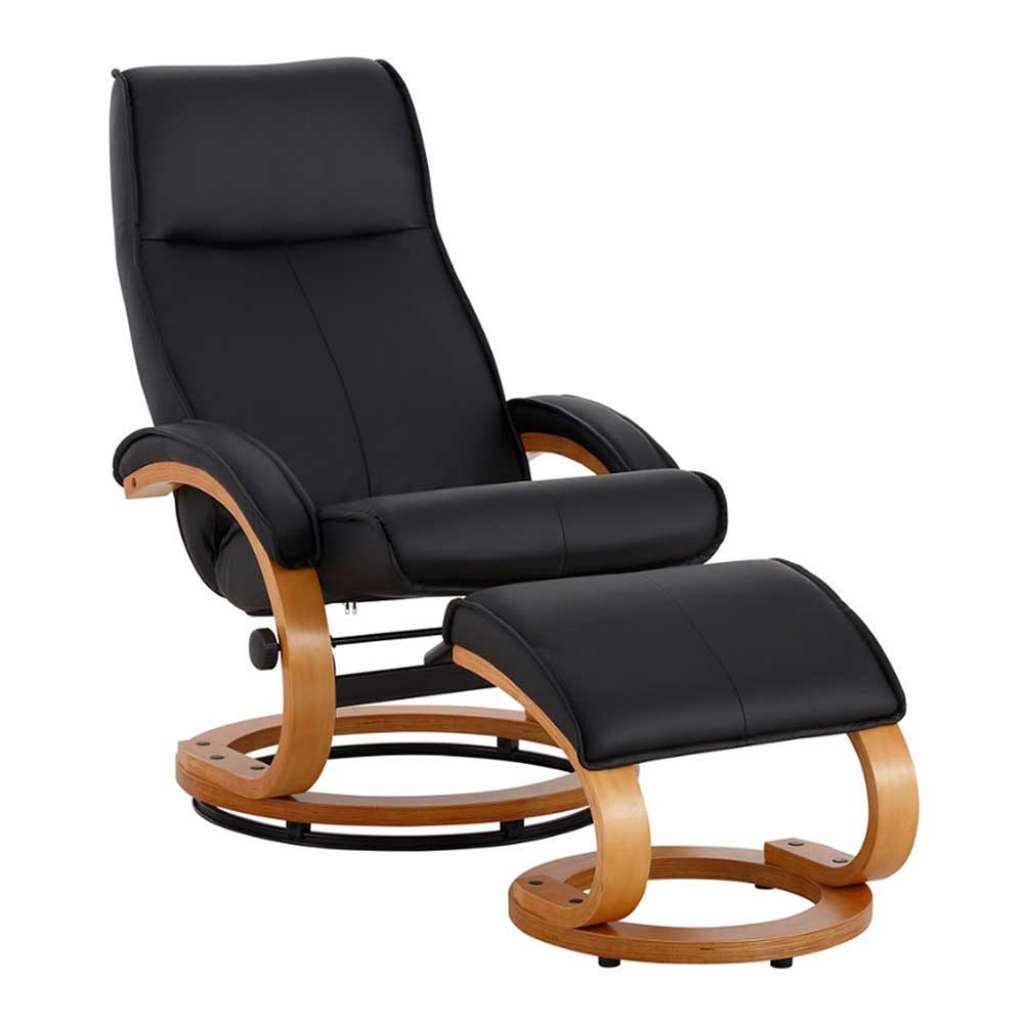 Drehbarer Relaxsessel in Schwarz Kunstleder Hocker (2-teilig)