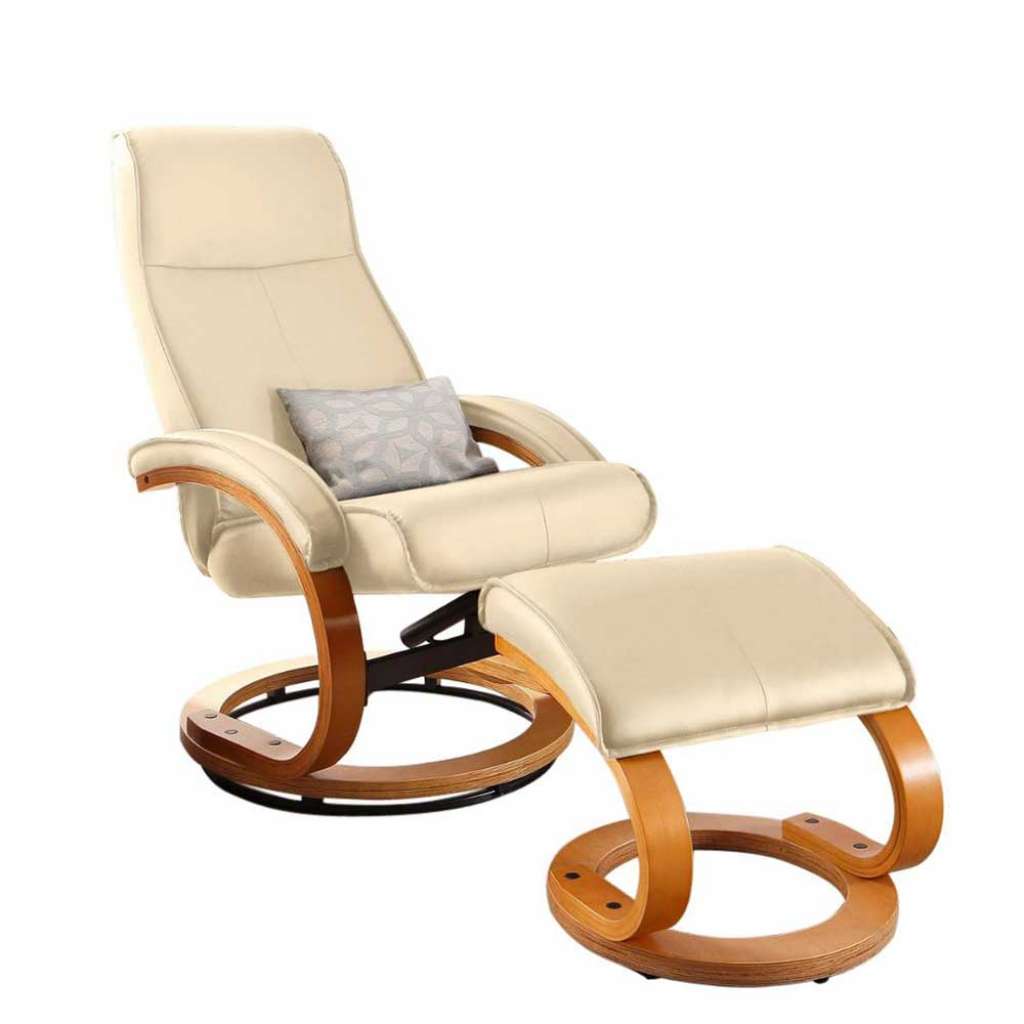 Relaxsessel in Creme Weiß Kunstleder Fußhocker (2-teilig)