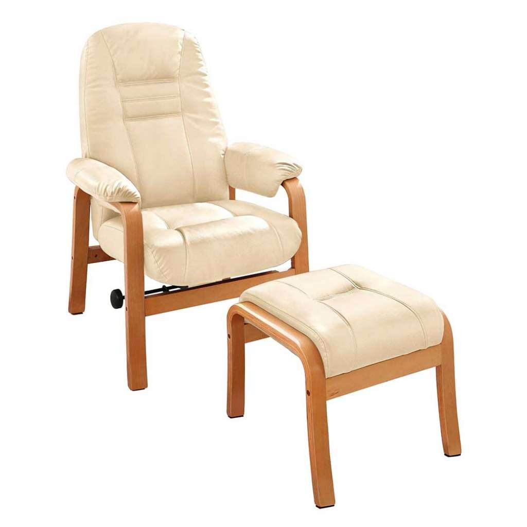Relaxfernsehsessel in Creme Weiß Kunstleder Hocker (2-teilig)