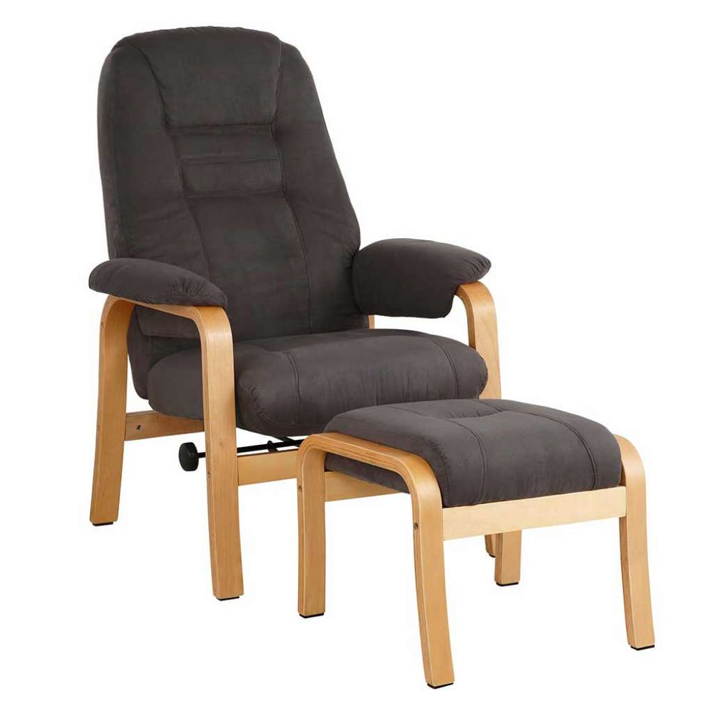 Wohnzimmer Sessel in Braun Microfaser Fußhocker (2-teilig)