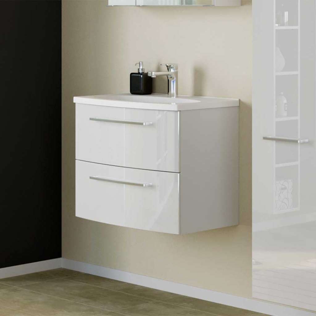 Hochglanz Waschtischunterschrank in Weiß zwei Schubladen