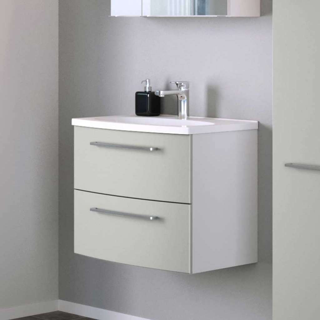 Hängender Waschtisch in Hellgrau und Weiß zwei Schubladen