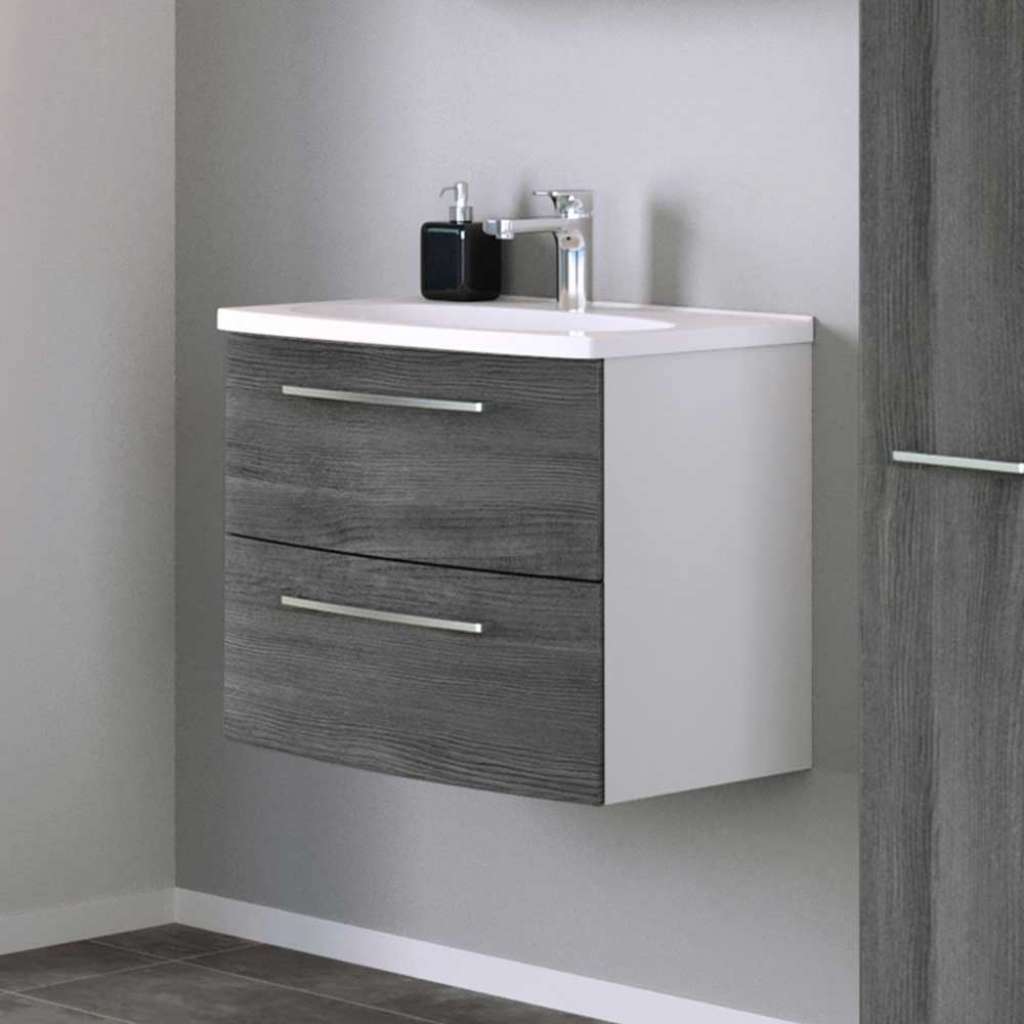 Waschschrank in Eiche Grau Optik und Weiß 60 cm breit