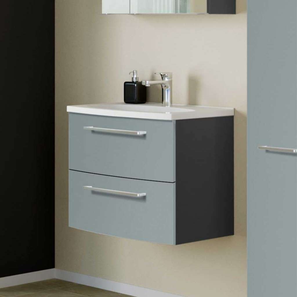 Waschbeckenunterschrank in Graugrün und Dunkelgrau 60 cm breit