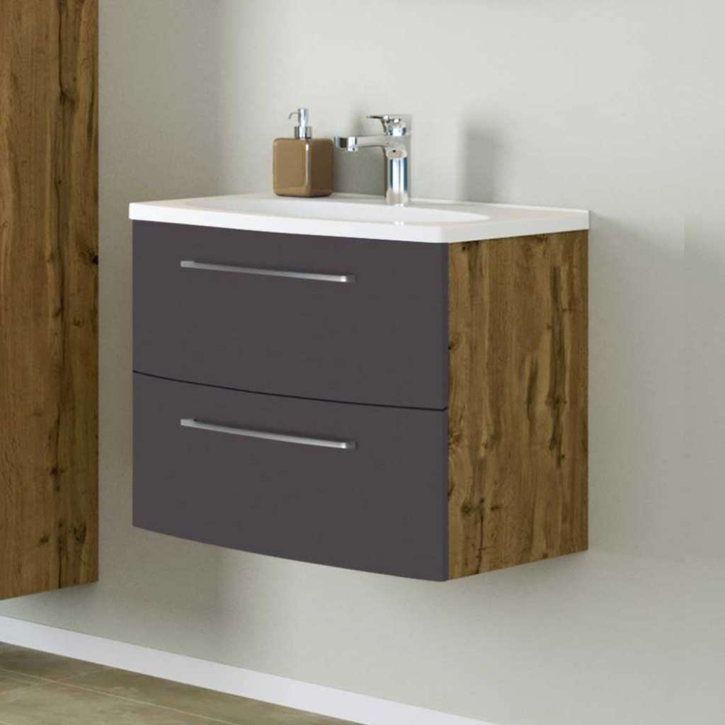 Unterbeckenschrank in Wildeichefarben und Dunkelgrau 60 cm breit