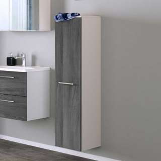 Badezimmerhochschrank in Eiche Grau Optik und Weiß Made in Germany