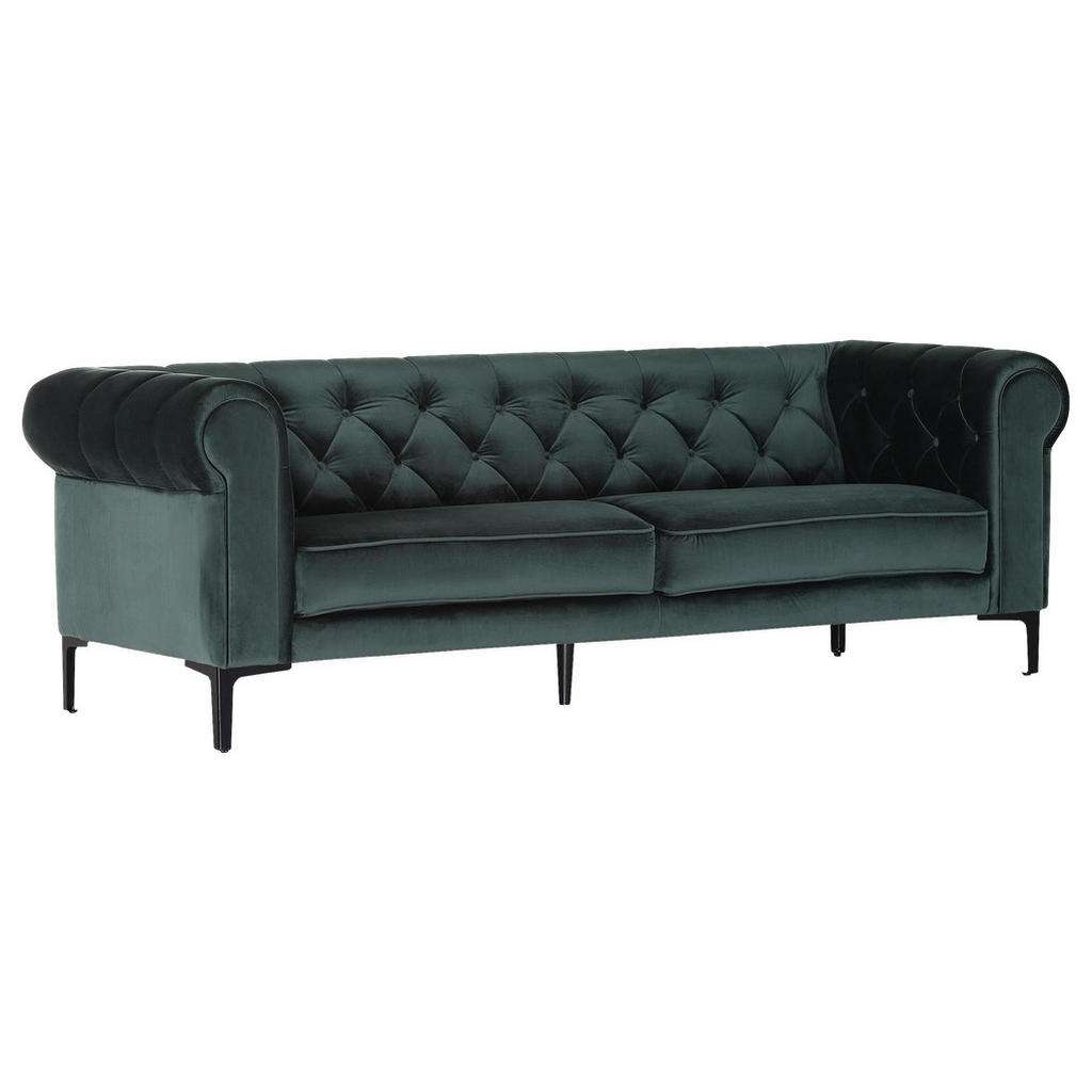 DREISITZER-SOFA Samt Dunkelgrün