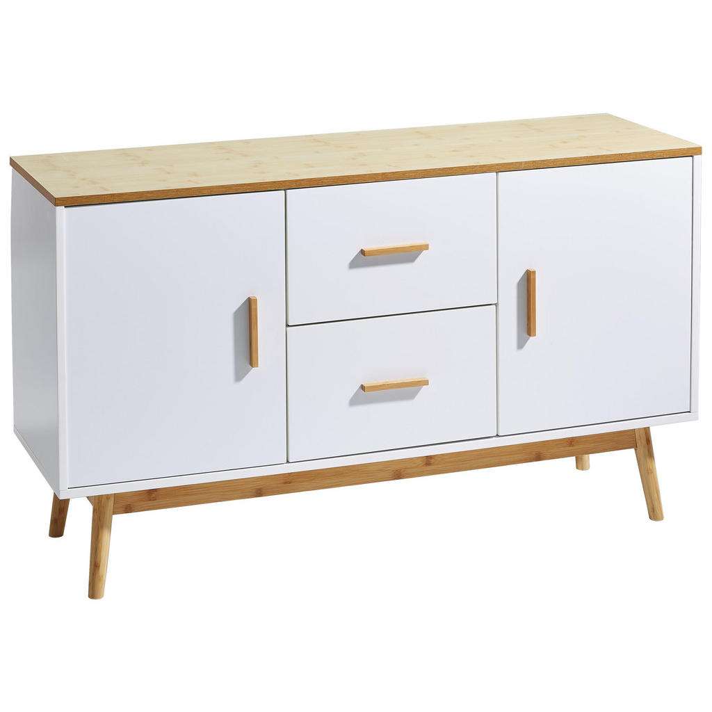 SIDEBOARD Bambus lackiert, 3D-Folie Naturfarben, Weiß