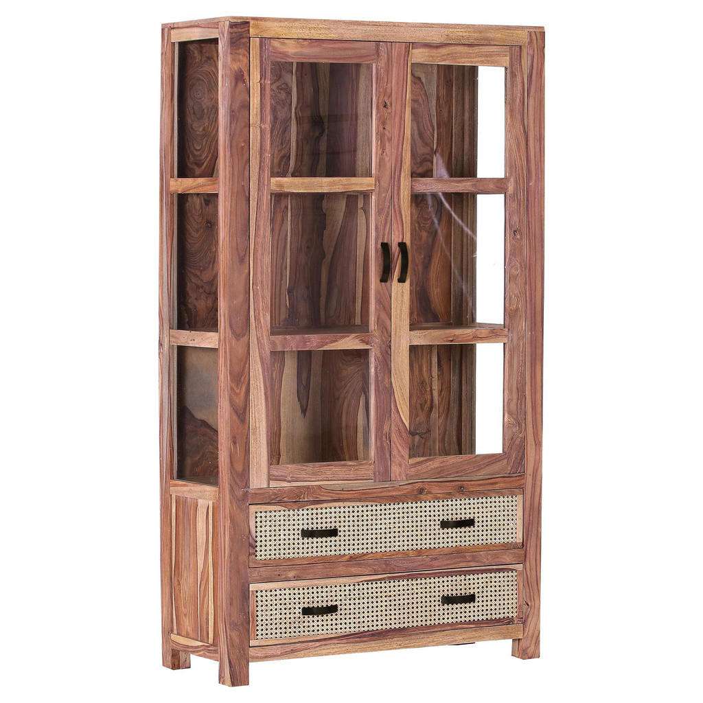 VITRINE Sheesham massiv Sheeshamfarben