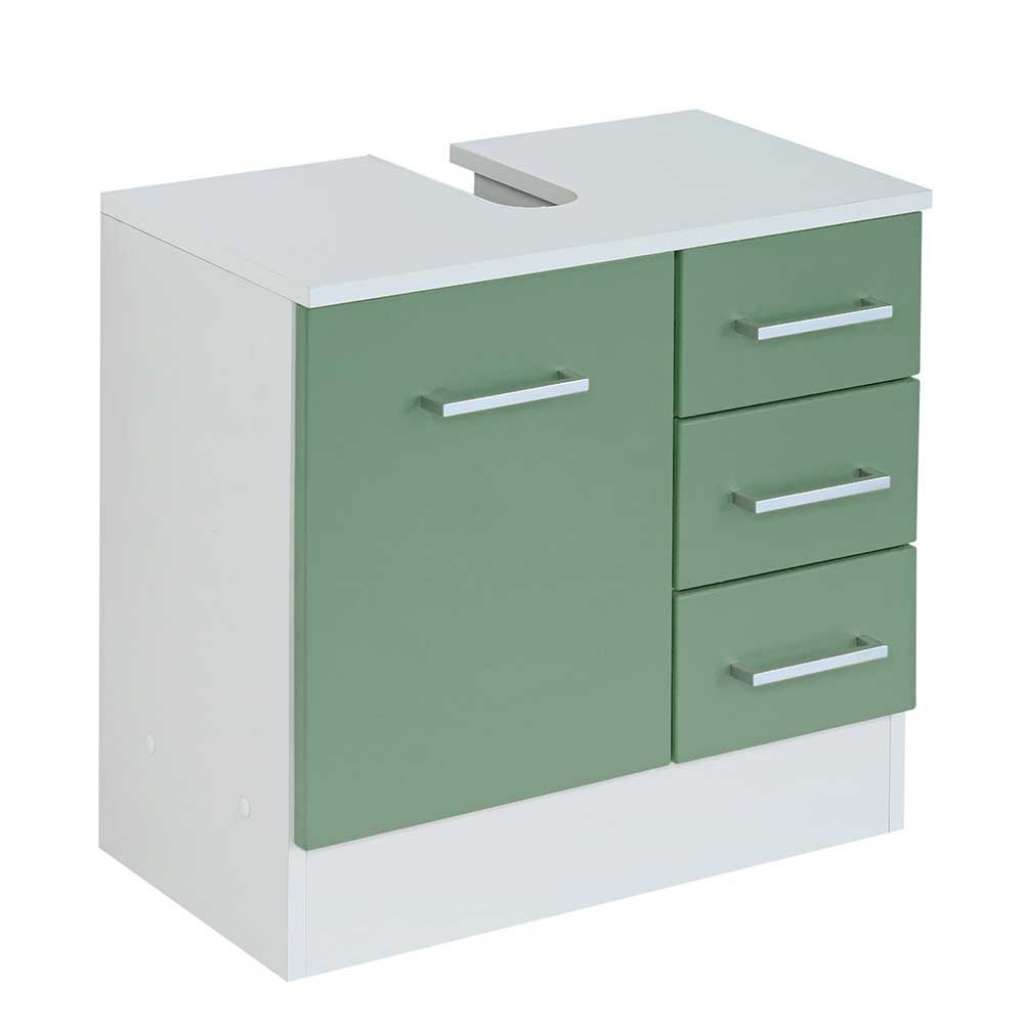 Unterbeckenschrank in Grün und Weiß Tür und Schubladen