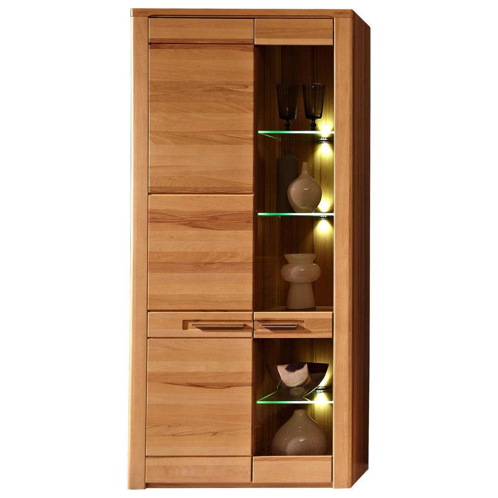 VITRINE Kernbuche massiv Buchefarben
