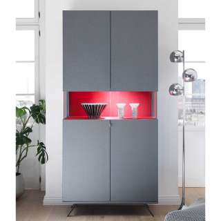 Wohnzimmervitrine in Anthrazit und Rot modern