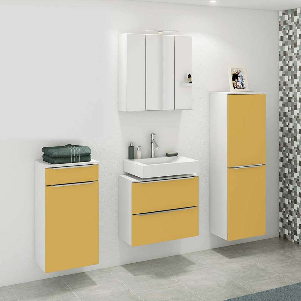 Badezimmerset in Gelb und Weiß Made in Germany (4-teilig)