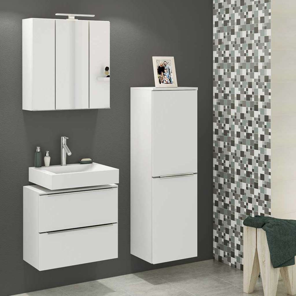 Design Badezimmerset in Weiß 100 cm breit (3-teilig)