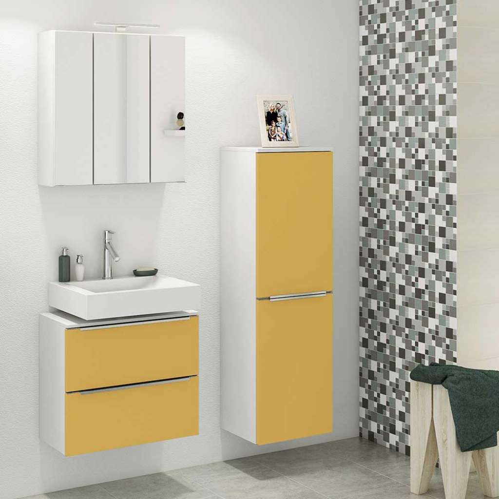 Modernes Badezimmer Set in Gelb und Weiß Made in Germany (3-teilig)