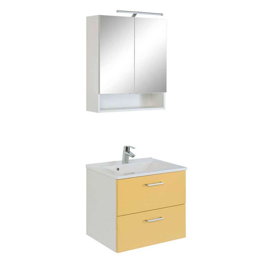 Bad Waschtisch Set in Gelb und Weiß 60 cm breit (2-teilig)