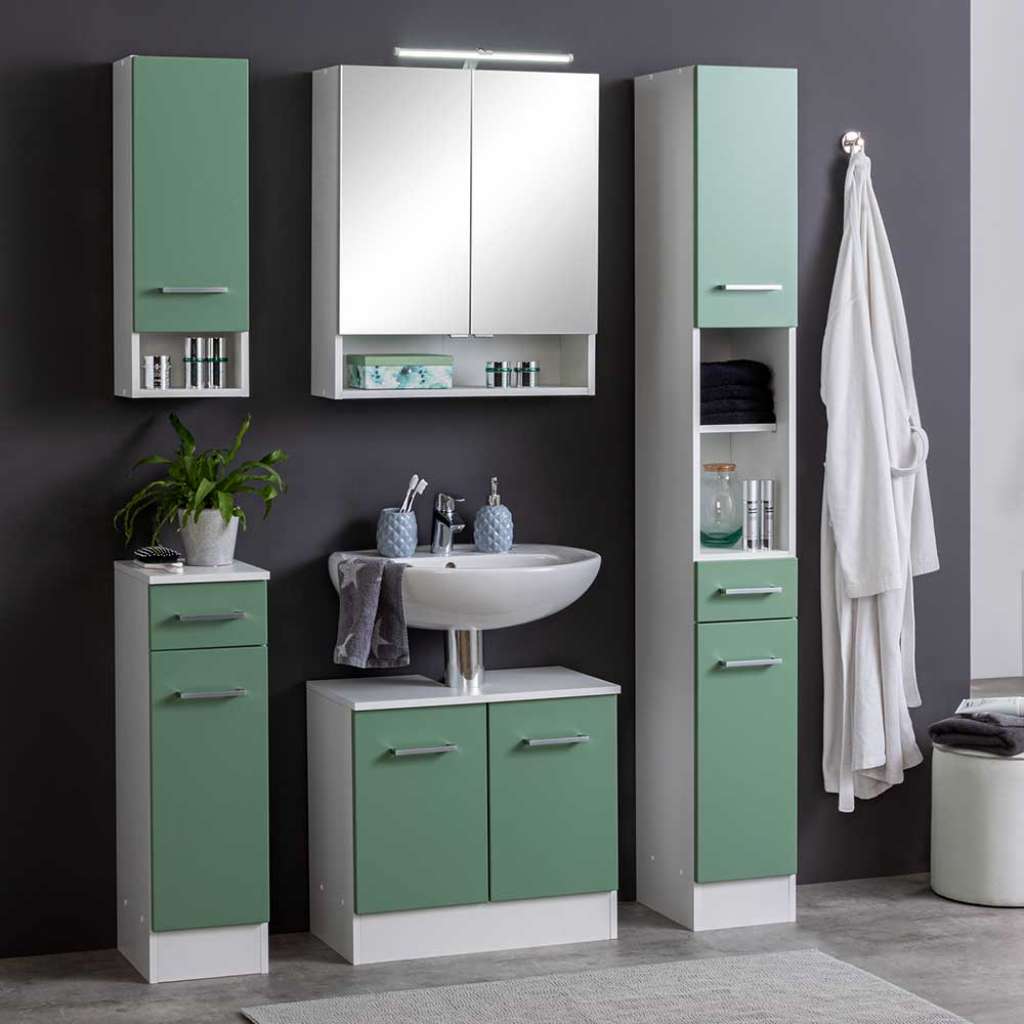 Badezimmermöbelset in Grün und Weiß 110 cm breit (5-teilig)